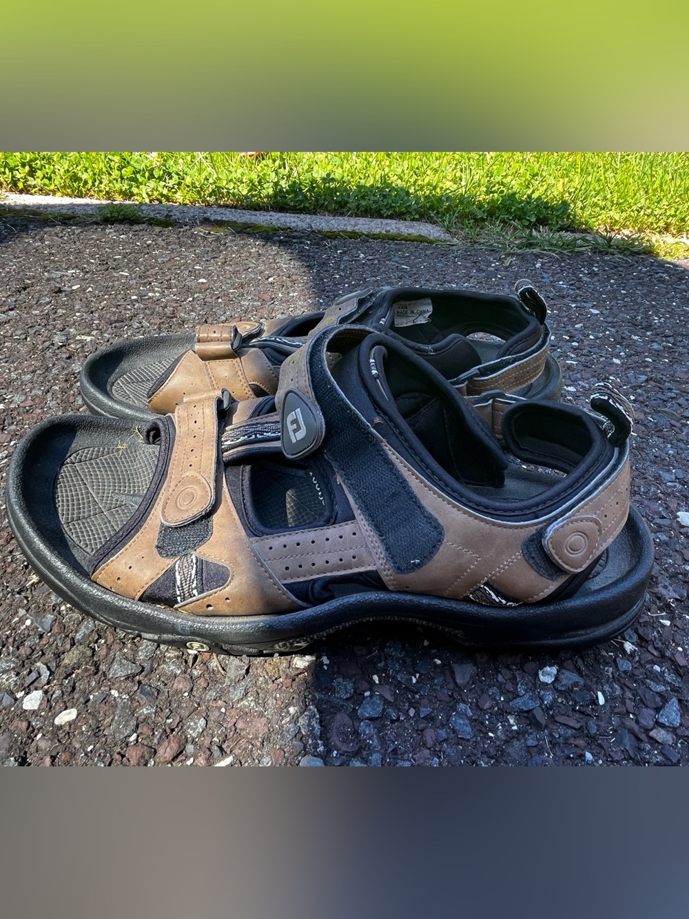 FootJoy Golf Sandals Mens 14M Brown Adjustable Strap Spiked Shoes 45493